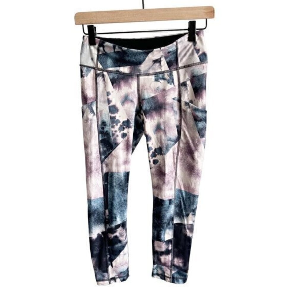 Lucy Activewear Marbled Watercolor Cropped Leggings Purple Blue Size Extra Small